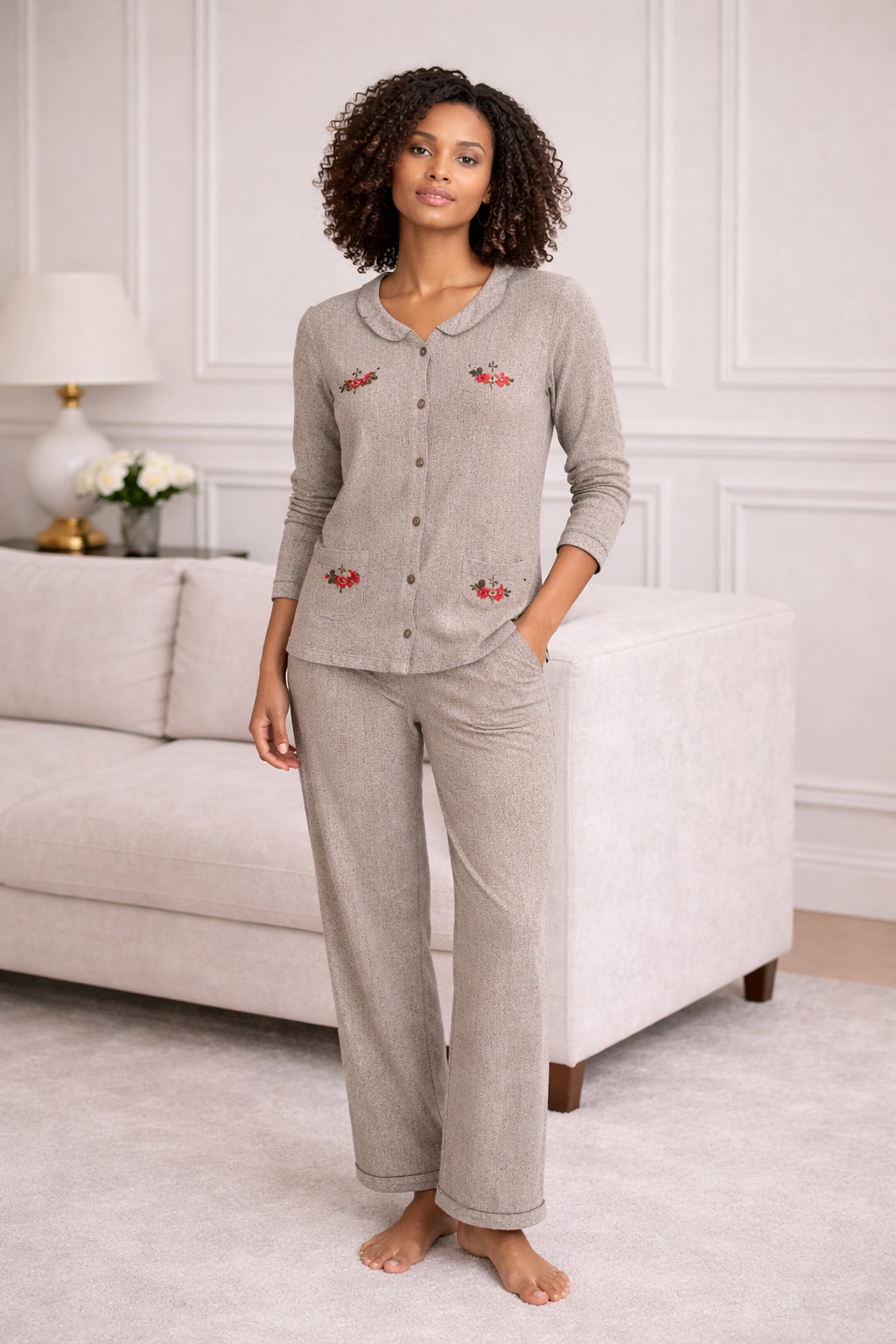 Elegant Cherry Embroidered Women’s Pajama