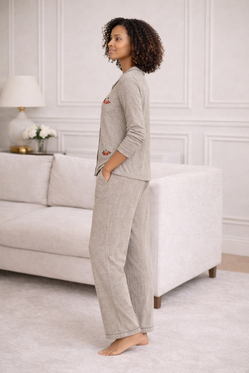 Elegant Cherry Embroidered Women’s Pajama