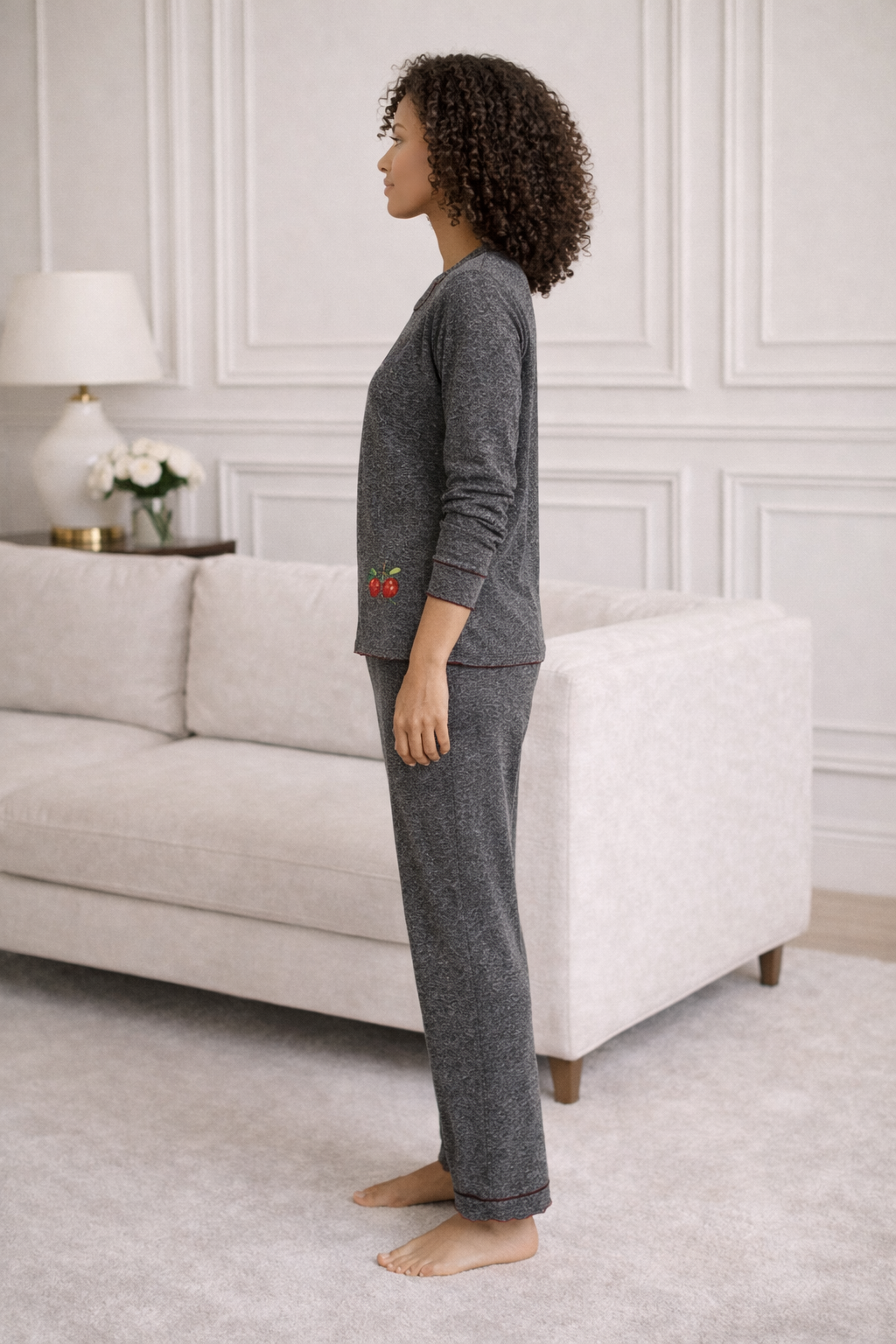 Elegant Cherry Embroidered Women’s Pajama