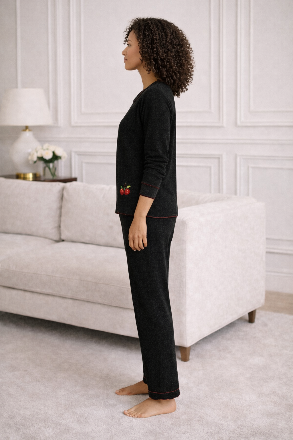 Elegant Cherry Embroidered Women’s Pajama